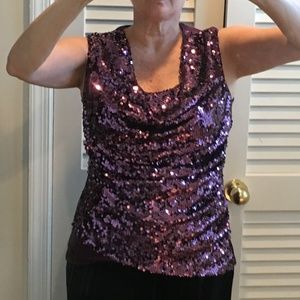 Tahari purple sequin sleeveless top